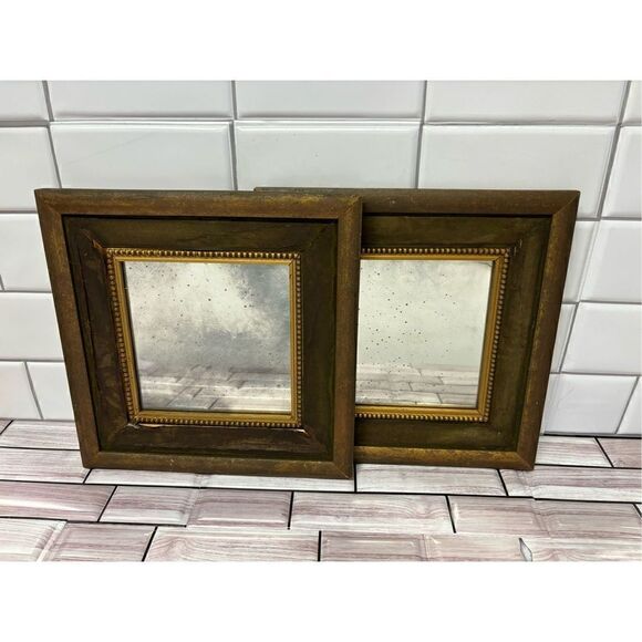 Gilded Twin Wall Mirrors with Velvet Accents - Picture 1 of 9